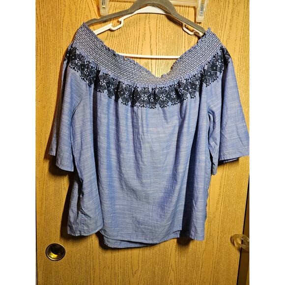 Blue GAP XL off the shoulder blouse. GUC. Boho, lightweight. Beach. - Picture 1 of 3